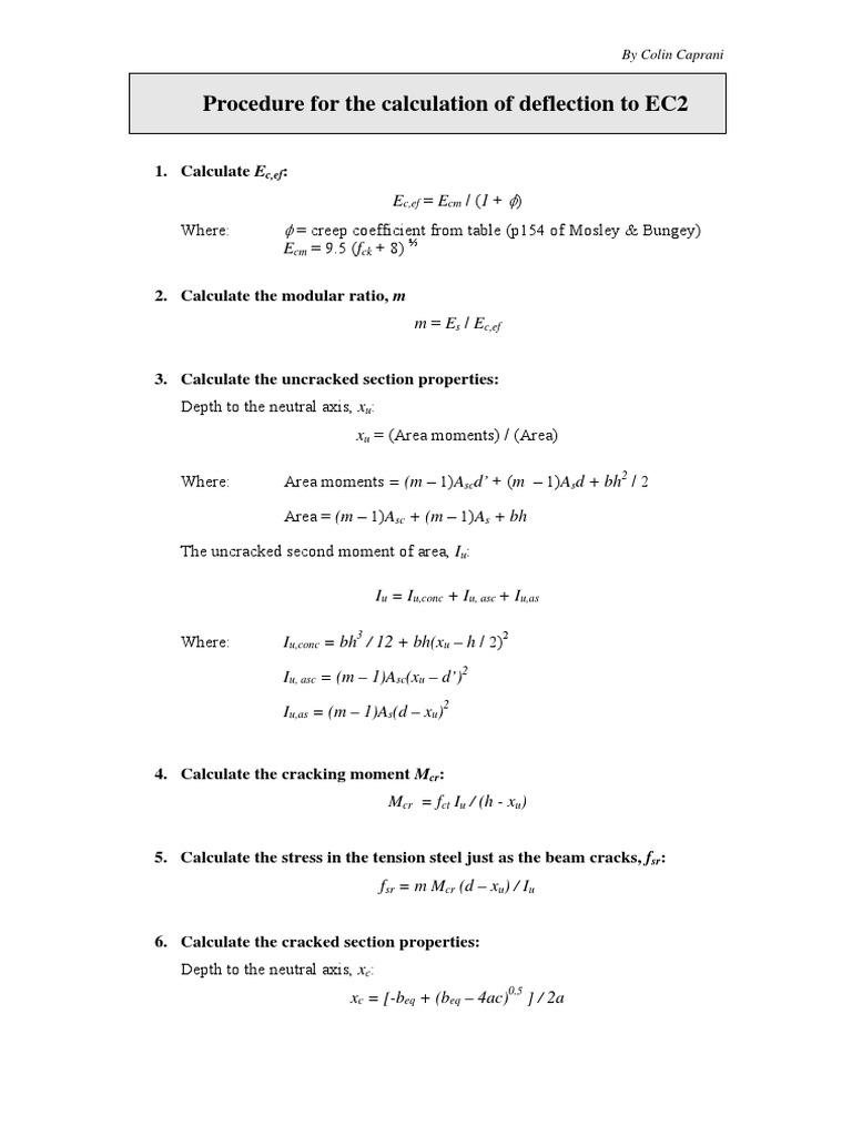Procedure For The Calculation of Deflection To EC2: by Colin Caprani | PDF