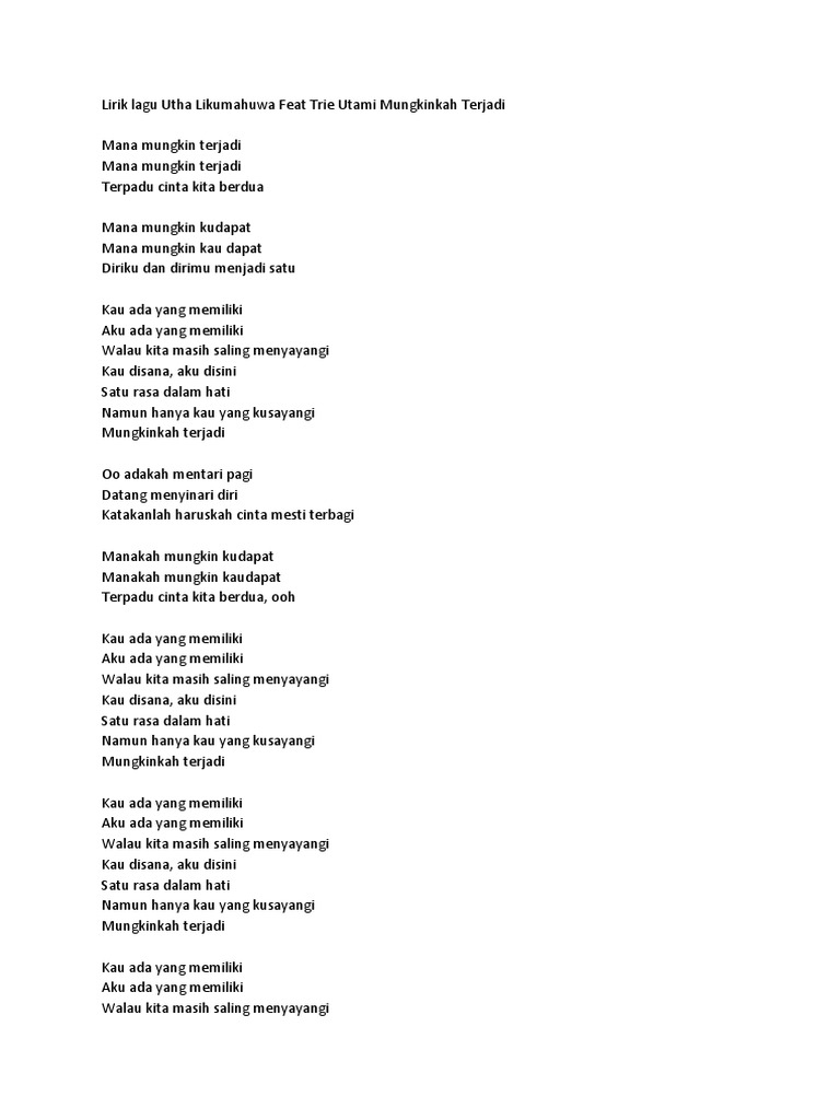Utha Likumahuwa Feat Trie Utami Mungkinkah Terjadi