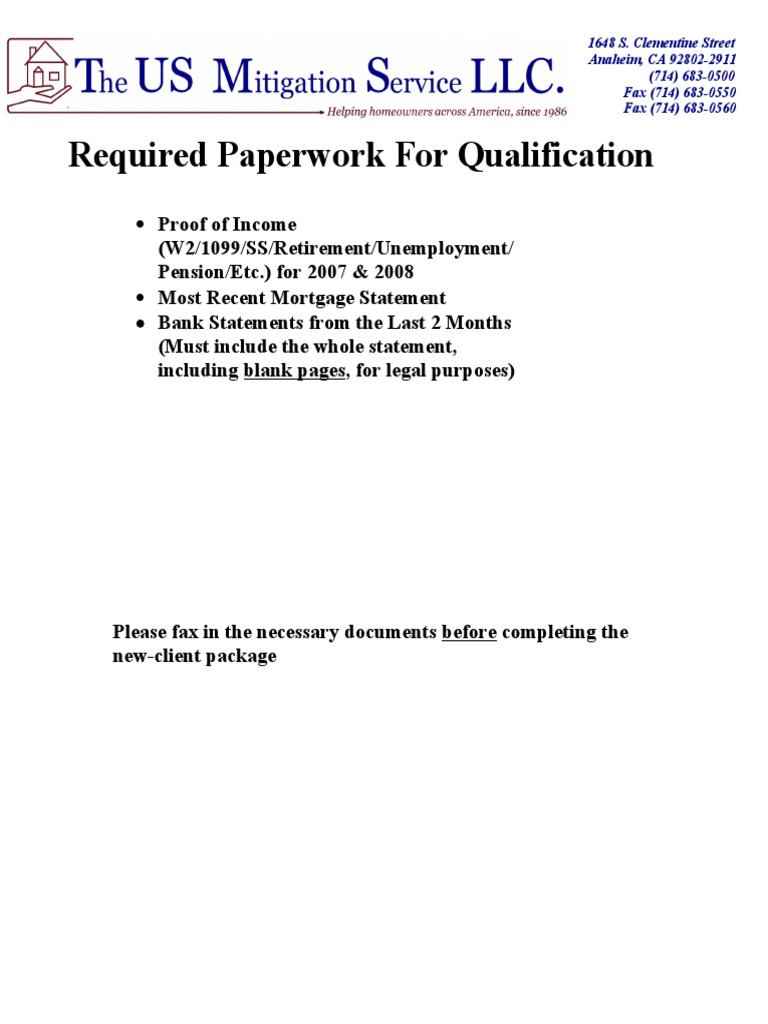 Required Qualification Paperwork Guide | PDF