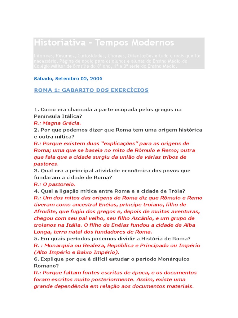 Lista De Exercícios Sobre Roma Antiga – AUHG