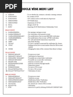 Module Wise Menu List