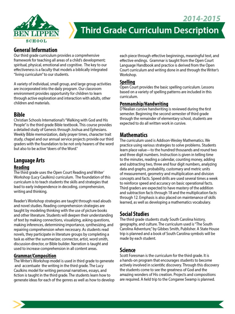 Comprehensive Third Grade Curriculum Guide | PDF | Reading ...