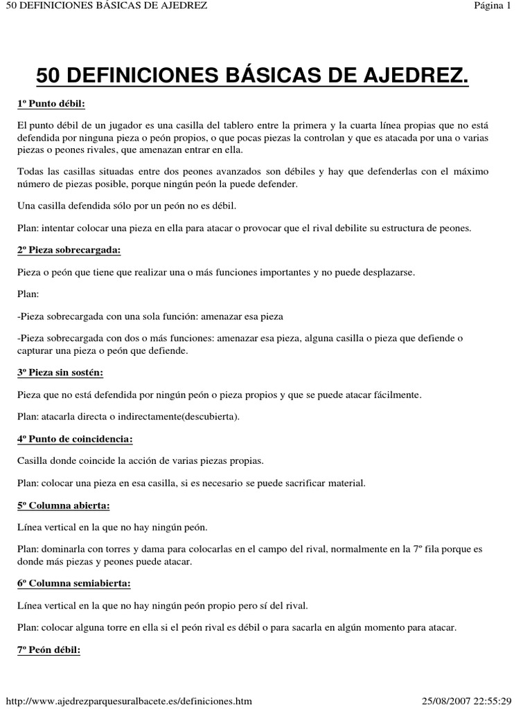 50 Definiciones Básicas De Ajedrez. 1º Punto débil