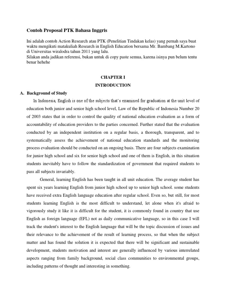 Contoh Proposal Ptk Bahasa Inggris Pdf Motivation Motivational