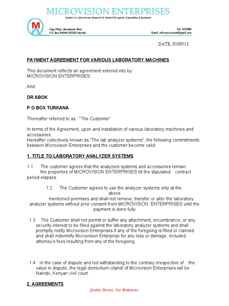 Payment Agreement for Lab Analyzers | PDF | Common Law | Private Law