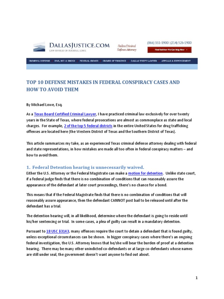 Top 10 Mistakes in Federal Conspiracy Cases PDF Discovery (Law