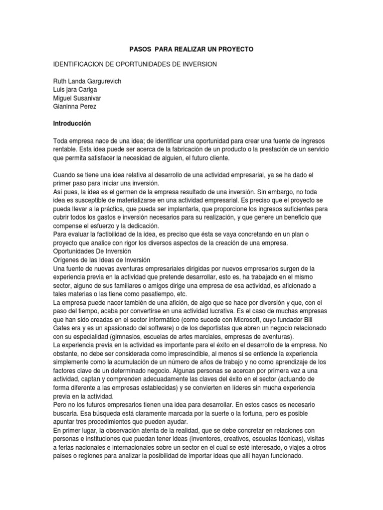 Pasos para Realizar Un Proyecto | PDF | Compartir (Finanzas) | Inversiones
