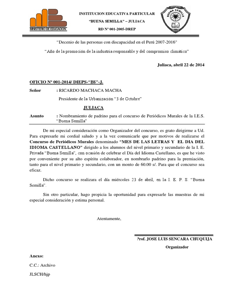 Oficio Para Nombrar Padrino  Perú