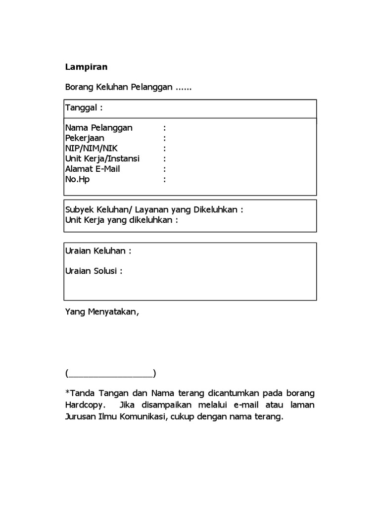 Form Keluhan Pelanggan