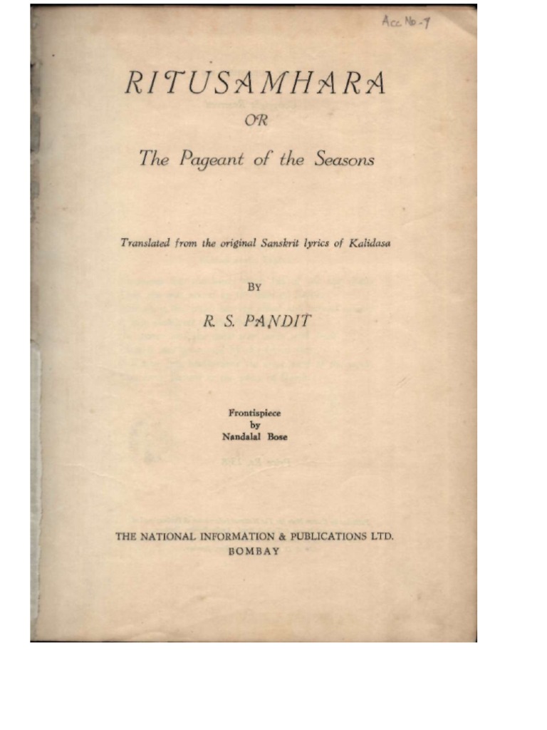 Ritusamhara or The Pageant of The Seasons by R.S. Pandit | PDF