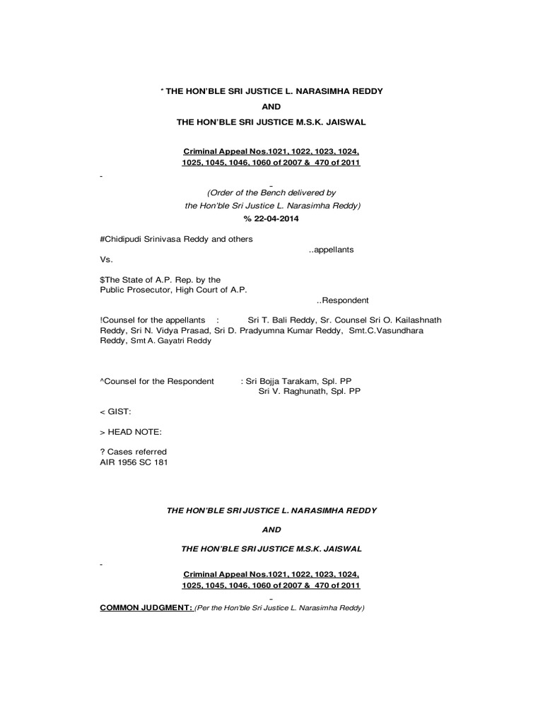 Tsundur Case AP High Court Judgement PDF Acquittal Prosecutor