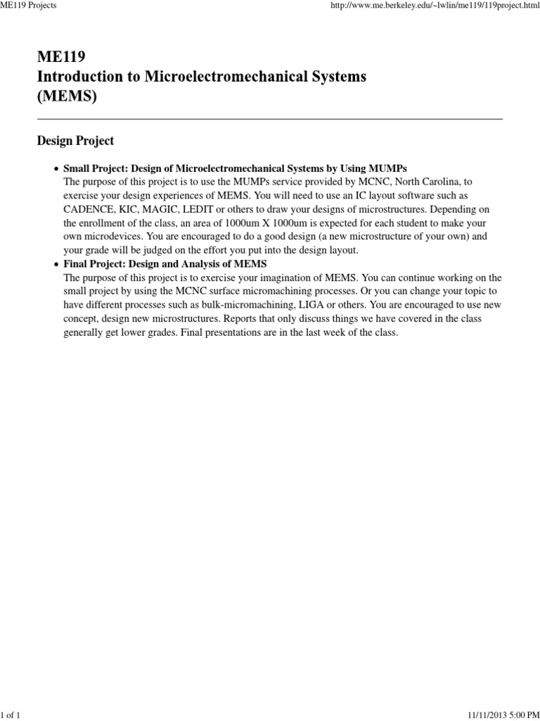 MEMS Design Project Overview | PDF
