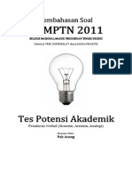 Pembahasan Soal SNMPTN 2011 Tes Potensi Akademik (Penalaran Verbal) Kode 796