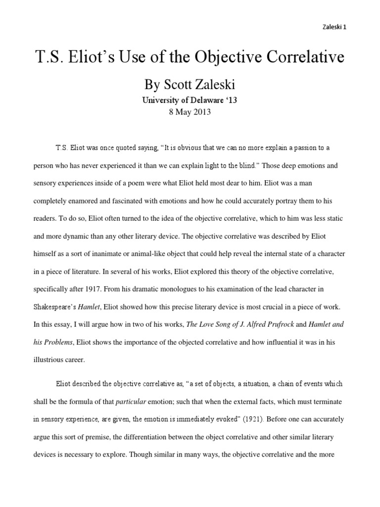 Which poet popularized the term objective correlative image