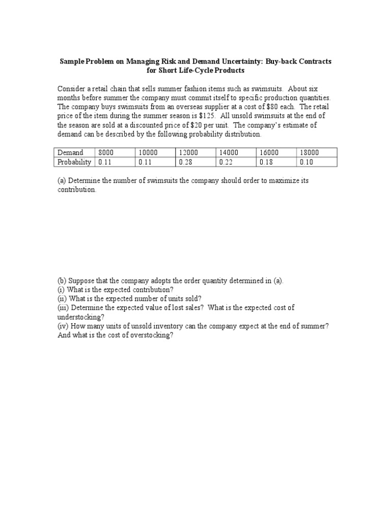 Buy-Back Contracts Example | PDF | Business | Technology &amp; Engineering
