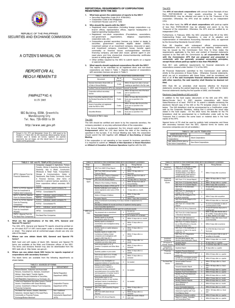 SEC Reportorial Requirements Guide | PDF | U.S. Securities And Exchange ...