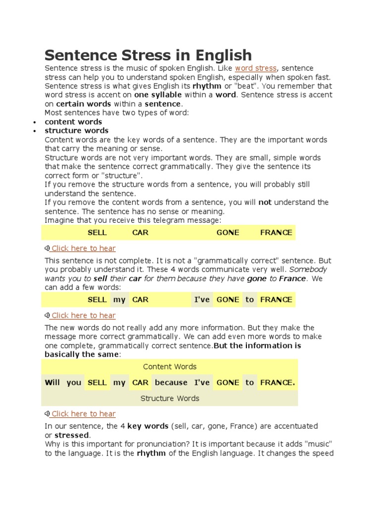 Sentence Stress in English Stress (Linguistics) English Language