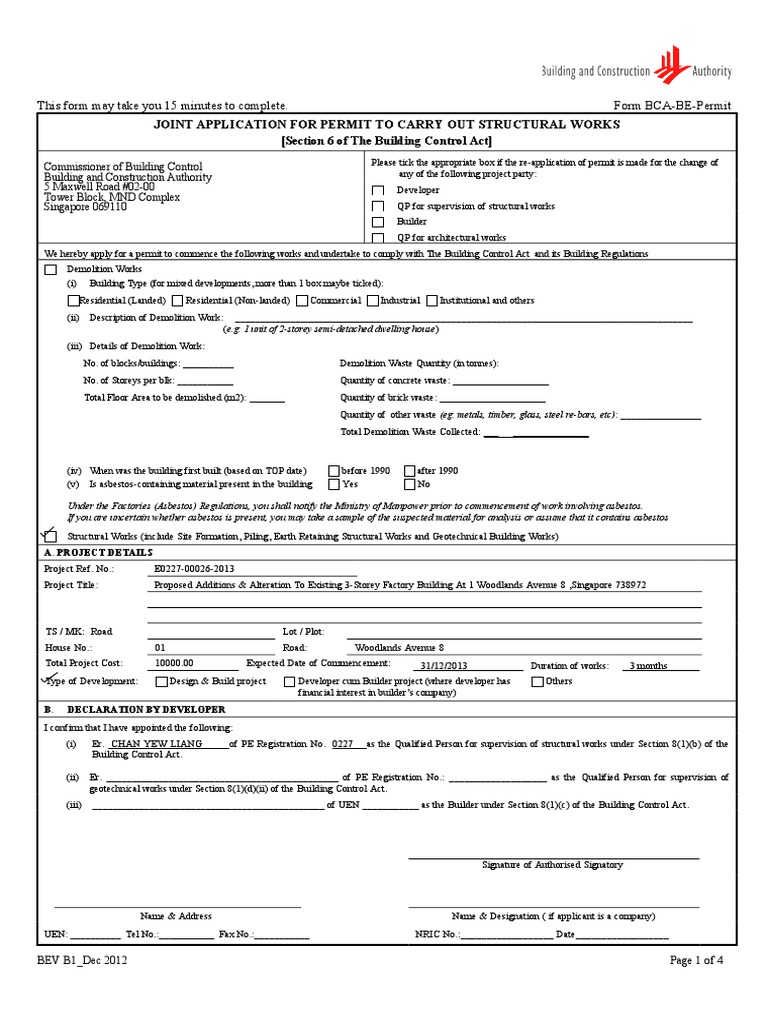Bca BE Permit Form PDF Demolition Architectural Design