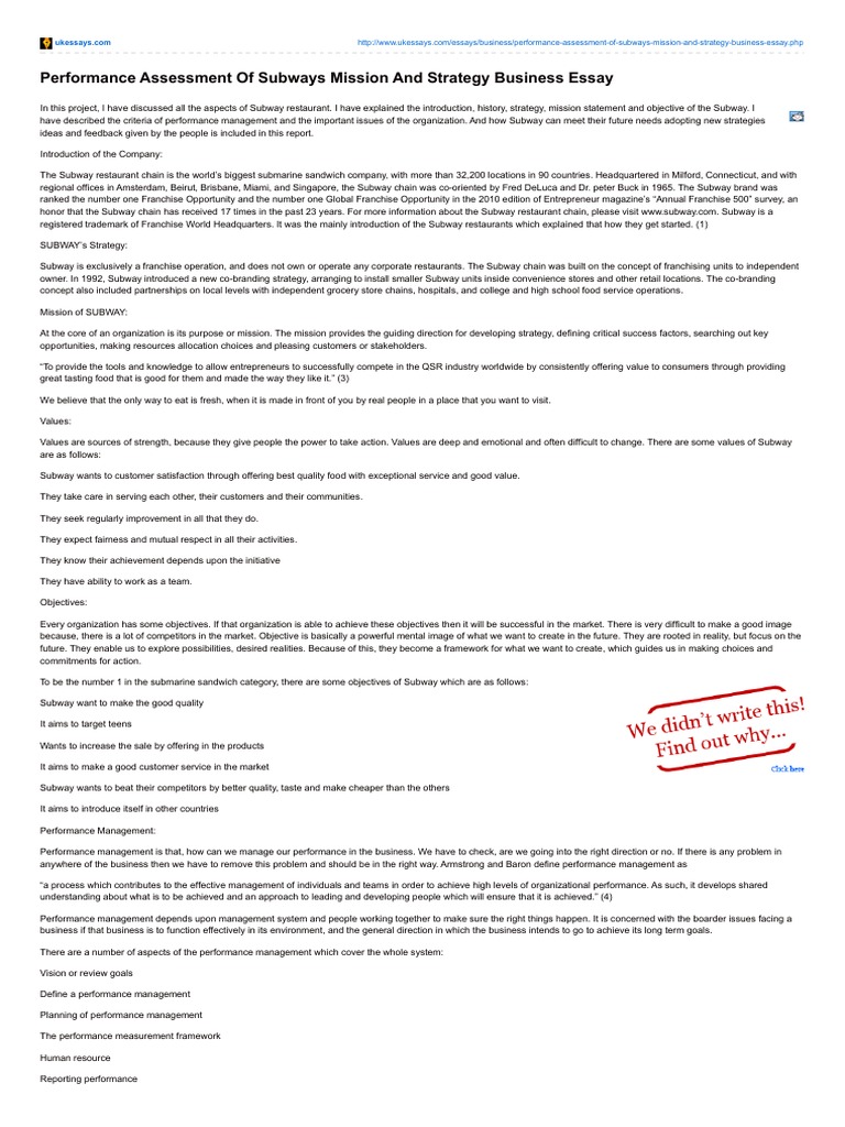 Subway's Mission and Strategy Overview | PDF | Performance Management ...