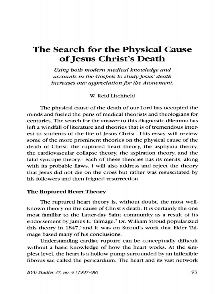 The Search for the Physical Cause of Jesus Christ’s Death Cardiac