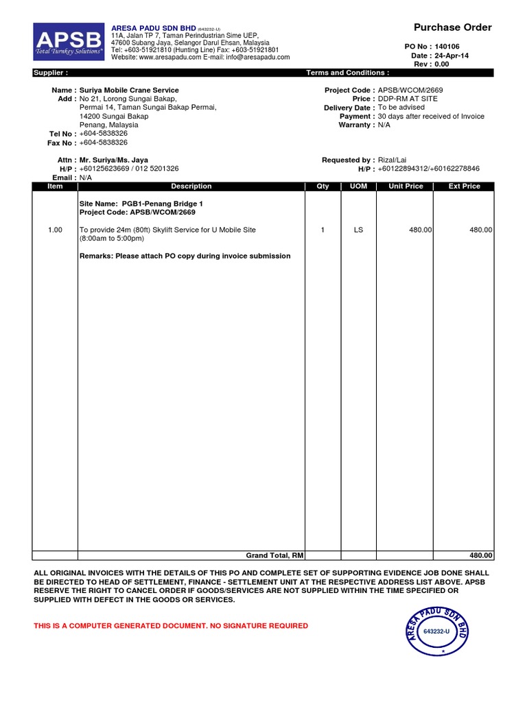 Invois Contoh Invoice Tuntutan Bayaran Projek