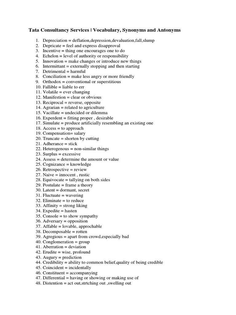 Vocabulary: Synonyms and Antonyms Guide | PDF | Science | Philosophical ...