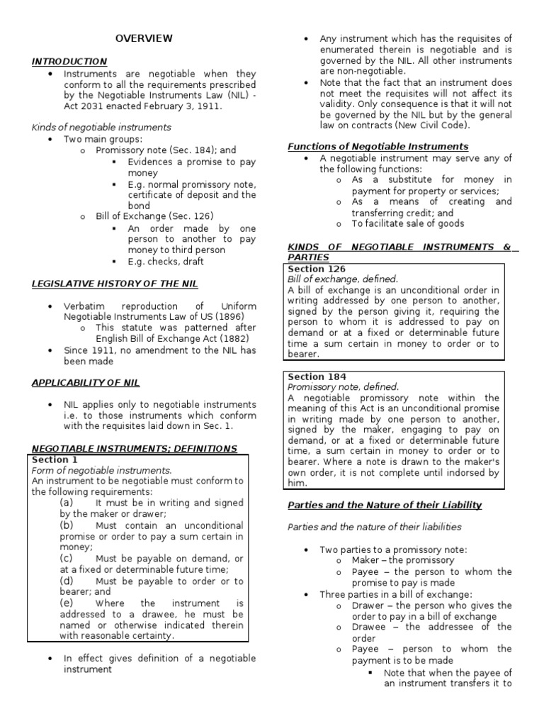 Negotiable Instruments Reviewer | PDF | Social Science