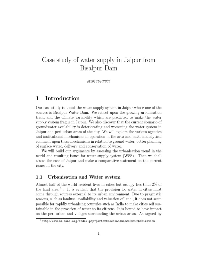 Case Study of Water Supply in Jaipur From Bisalpur Dam PDF Water