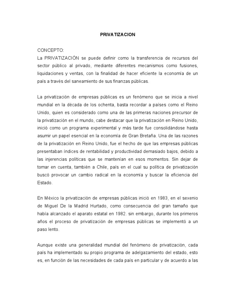 Privatización de Empresas Estatales | PDF | Privatización | Empresa de ...