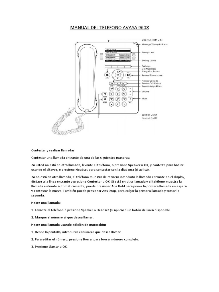 Manual Del Telefono Avaya 9608 | Tecnología | Informática