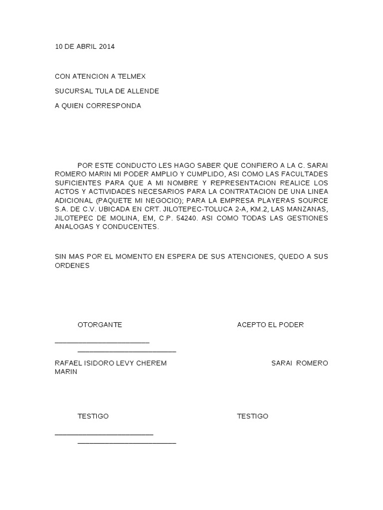 Carta Poder Telmex PDF