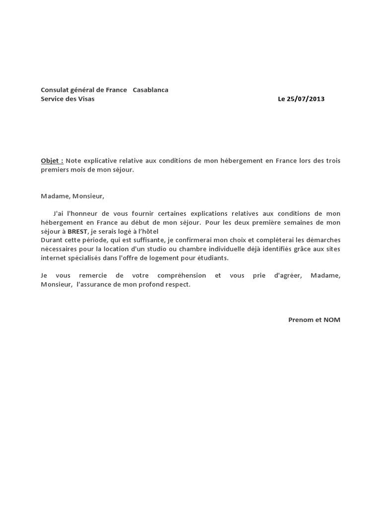 Lettre explicative d'hébergement visa | PDF | Hôtel et logement | Business