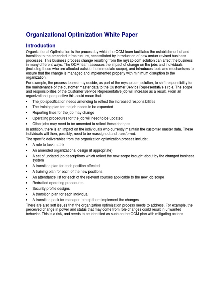 Organizational Optimization Process Overview | PDF