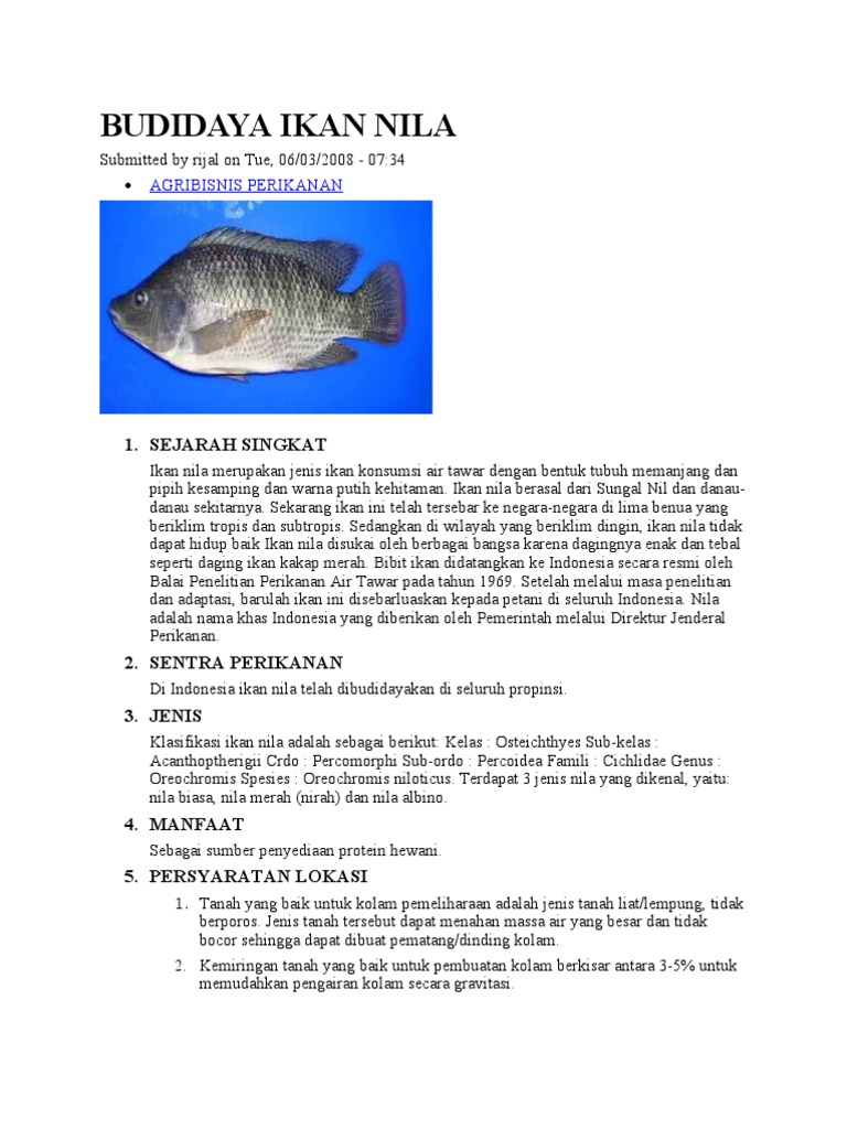 Budidaya Ikan Nila | PDF