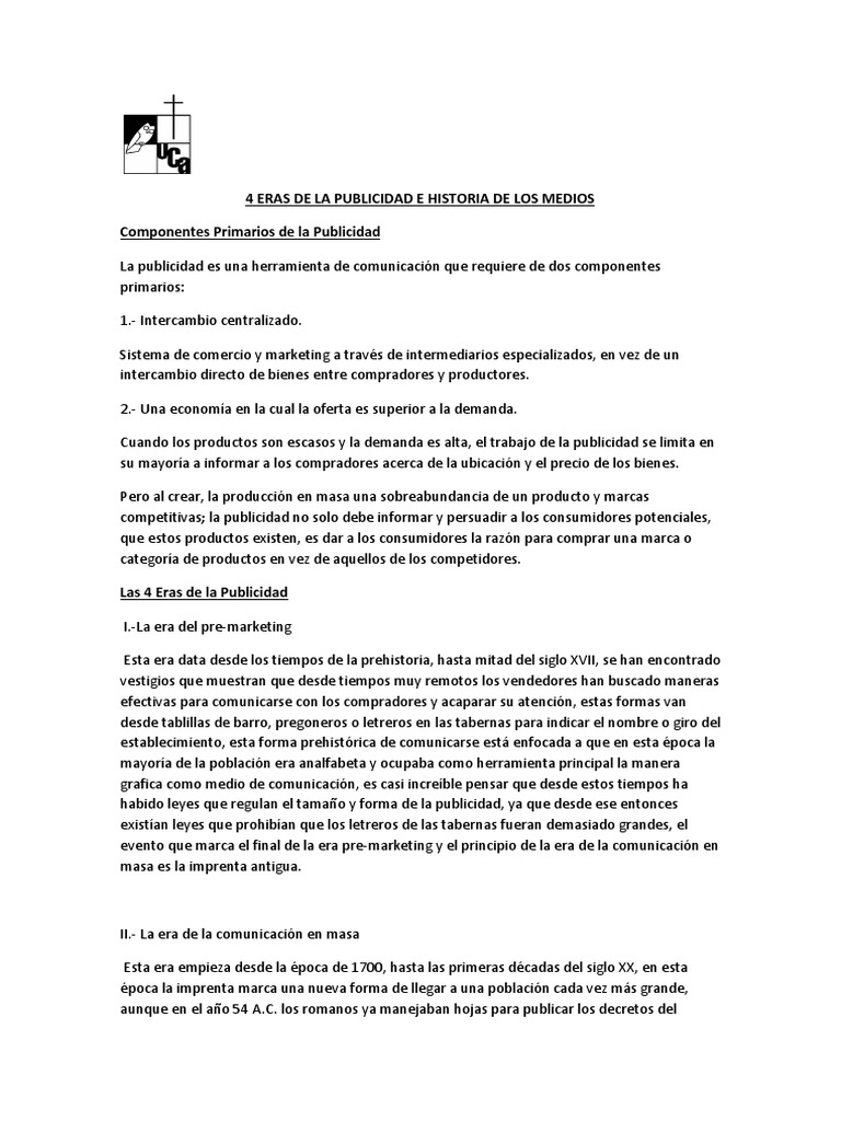 Evolución de la Publicidad en 4 Eras | PDF | Publicidad | Comercio
