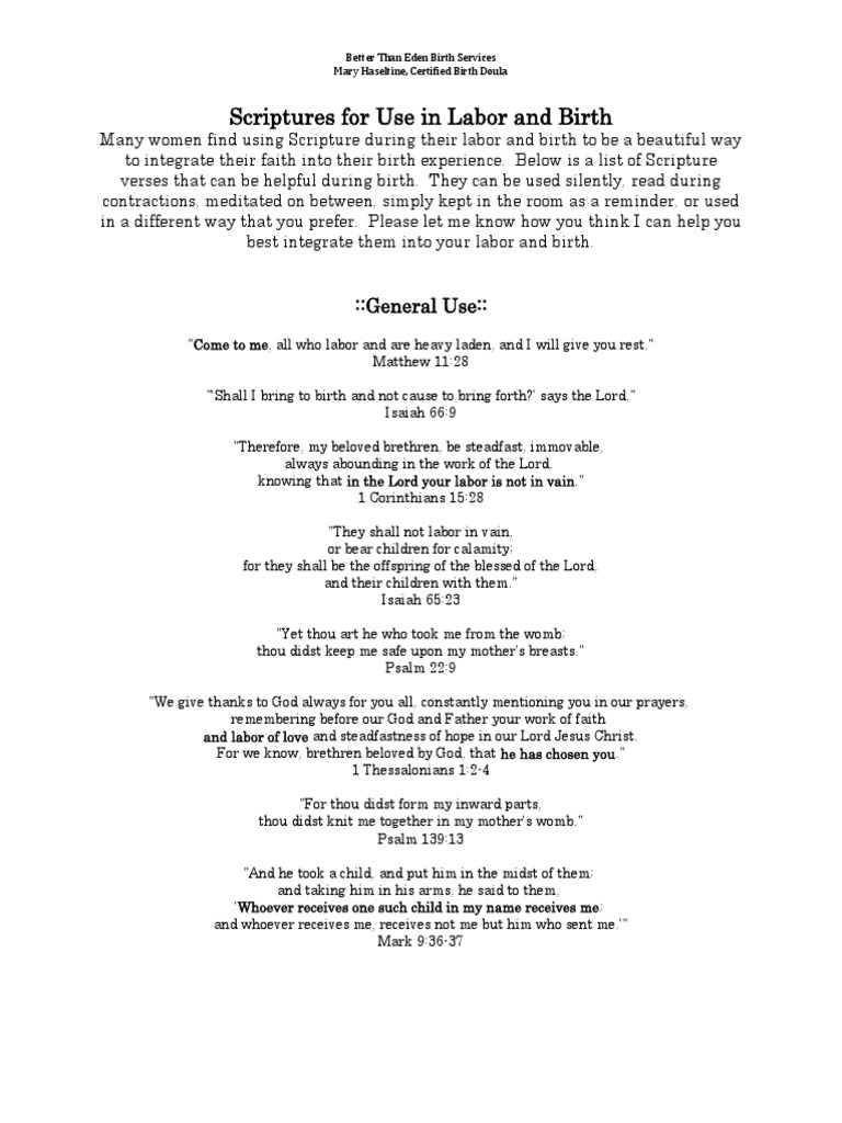Scripture for Labor and Birth Support | PDF | Epistle To The Colossians ...