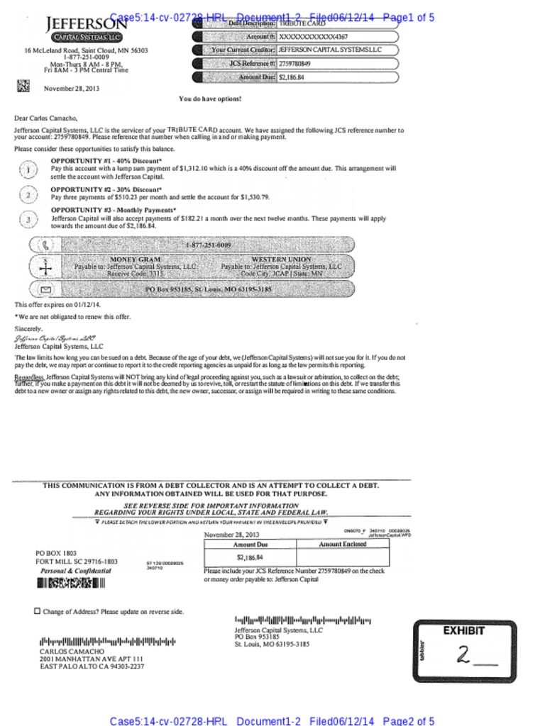 Jefferson Capital Systems Inc Collection Letter PDF | PDF | Federal ...