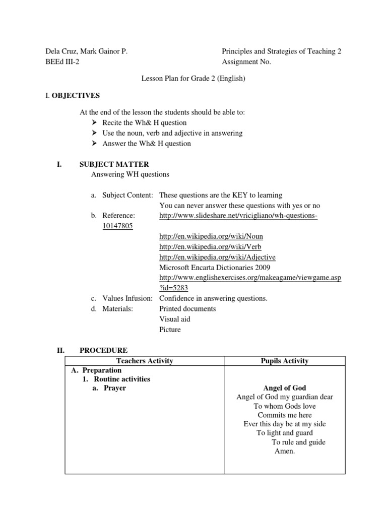 Detailed Lesson Plan | Lesson Plan | Cognitive Science