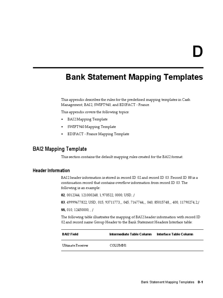 BAI2 Bank Statement Mapping Guide | PDF | Application Programming ...