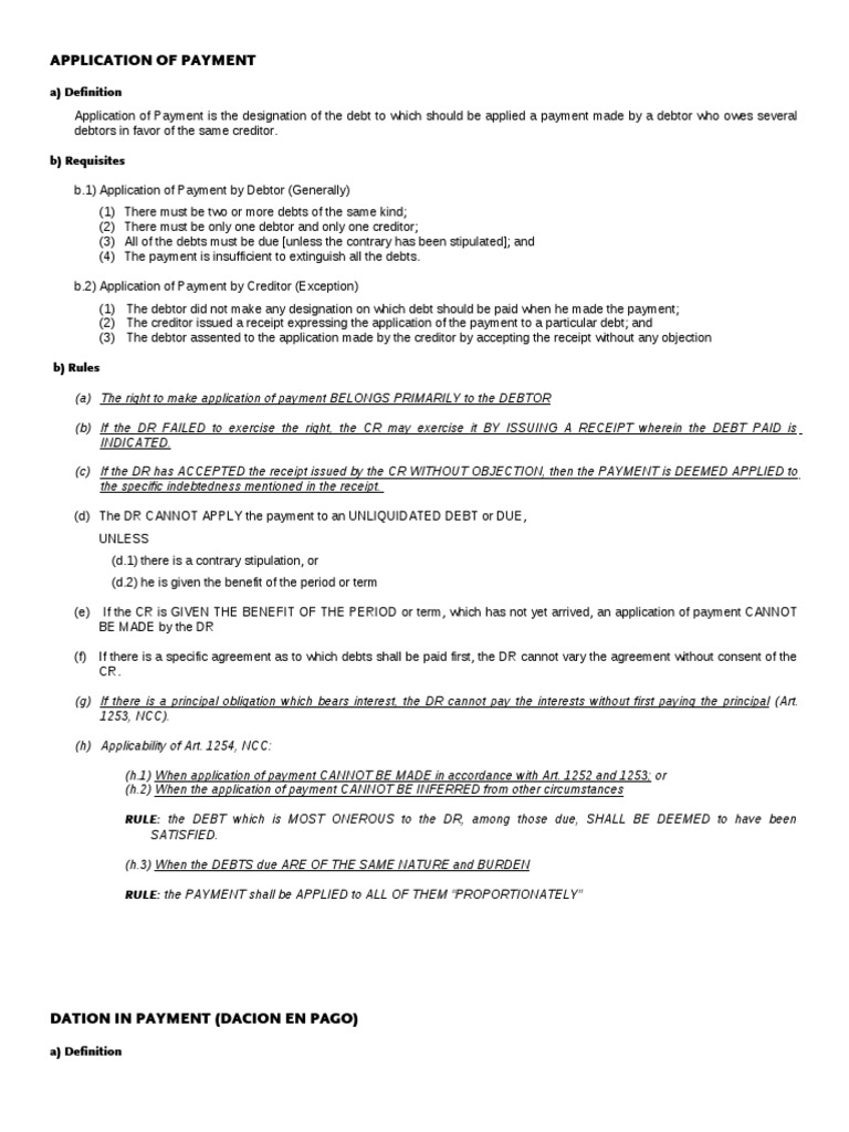 Special Forms of Payment Debtor Payments