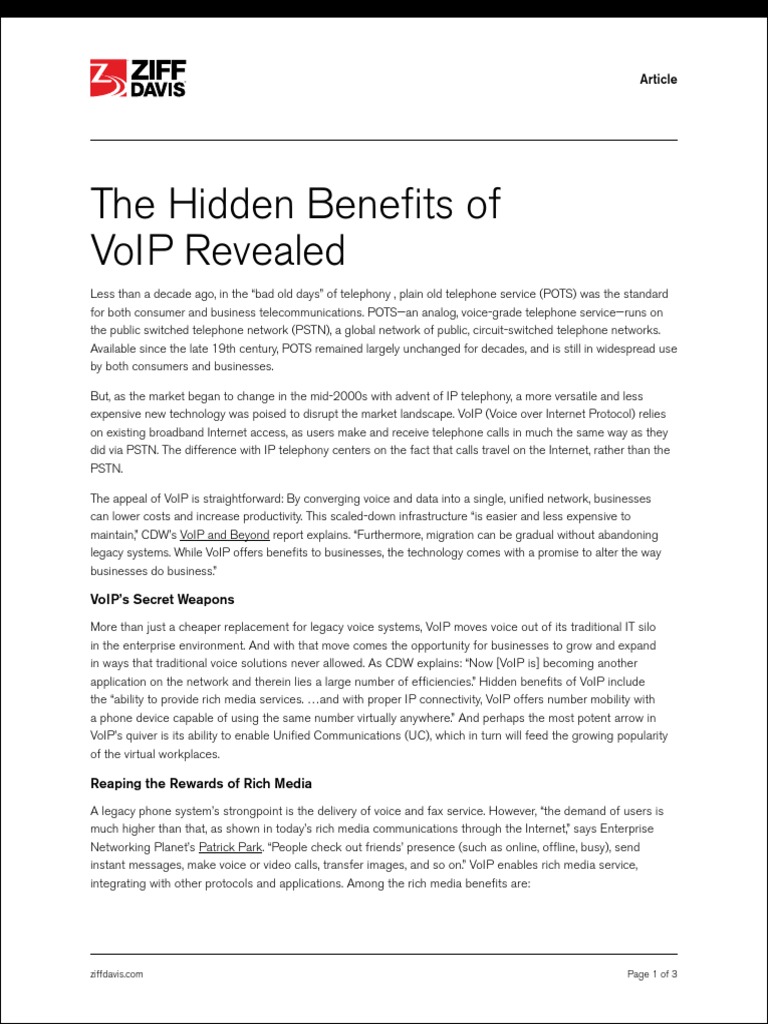 4 Benefits of VoIP PDF Voice Over Ip Telephony