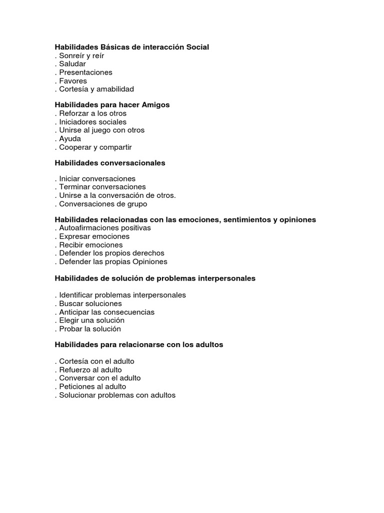 Habilidades de Interacción Social Básicas | PDF | Crecimiento personal ...