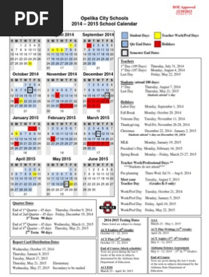 14 15 Calendar Academic Term Schools
