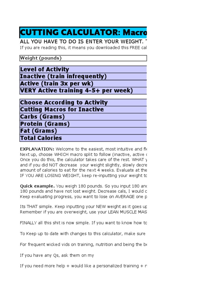 Macros for Cutting Calculator | Units Of Measurement | Physical Universe