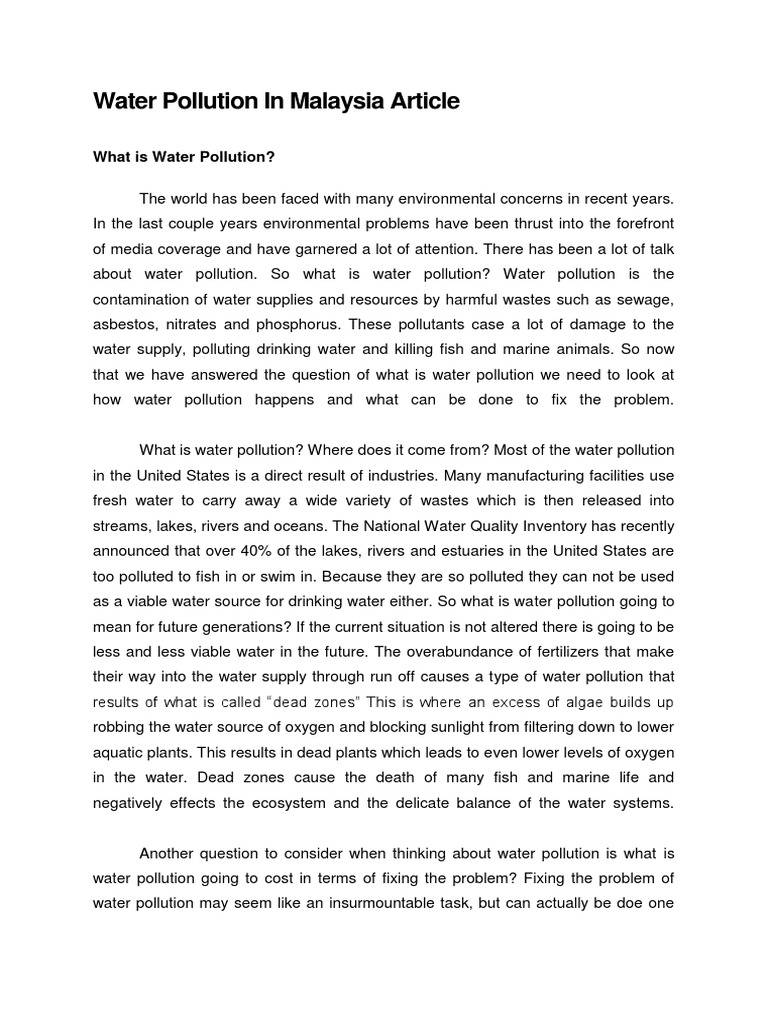 Water Pollution In Malaysia Article Pdf Water Pollution Human Impact On The Environment
