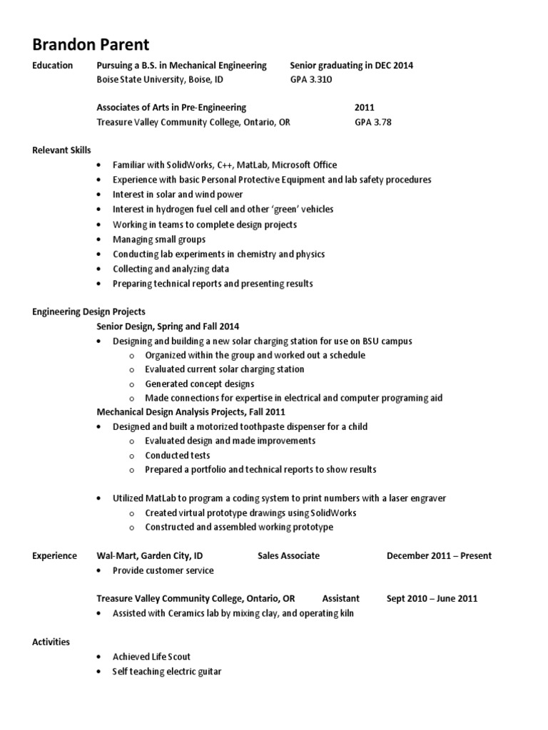Mechanical Engineering Student Profile | PDF