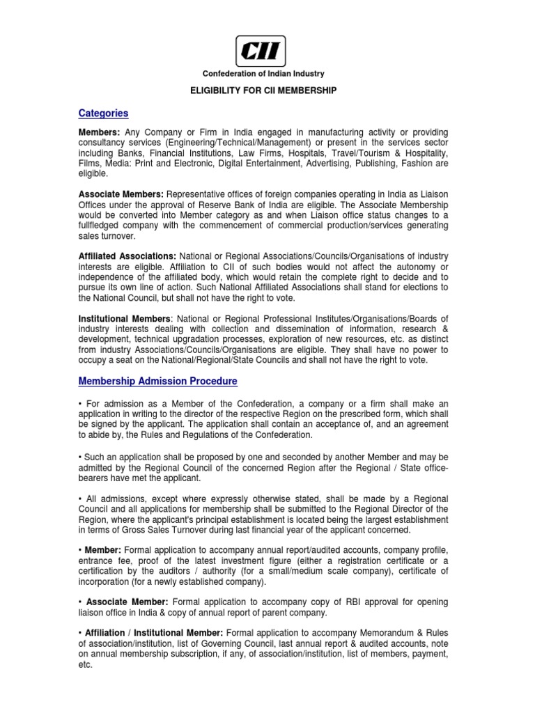 CII Membership Eligibility and Fees | PDF | Government | Economies
