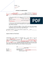 Affidavit of No Improvement - Agrarian Reform Law