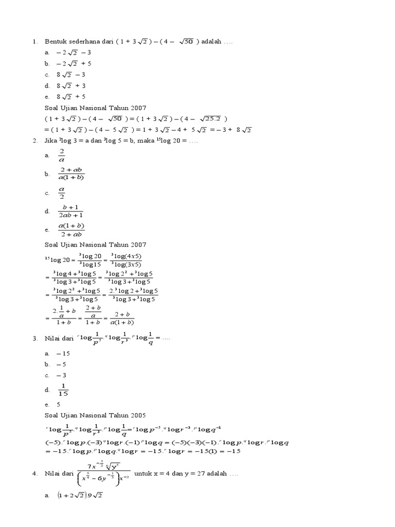 Soal Logaritma Dan Expoent Kls 11