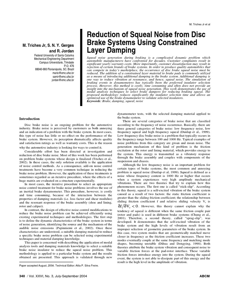 Reduction of Squeal Noise From Disc Brake Systems Using Constrained